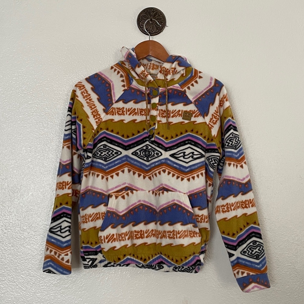 Billabong Adventure Division Fleece Hoodie Southwestern Print Snap Pullover S